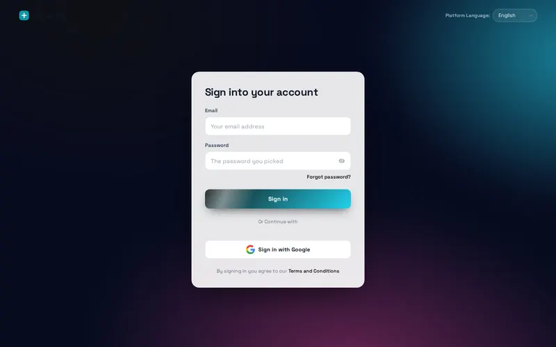 GoHighLevel login page with the Aurora design: a dark cyan and violet glow behind a frosted sign-in card with a gradient Sign in button