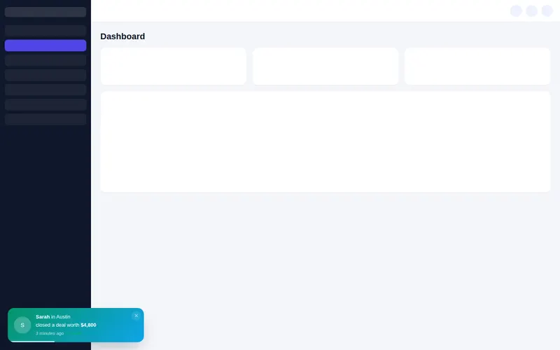 Teal Team wins feed notification in the corner of a sample GoHighLevel screen showing a recently closed deal